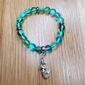 Mermaid Mystic Aura Glow Glass Beaded Stretch Bracelet